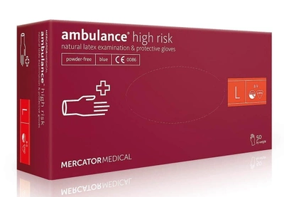 Рукавички латексні (L) Mercator Medical Ambulance High Risk (17202000) 50 шт 25 пар (10 уп/ящ)
