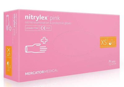 Рукавички нітрилові (XS) Mercator Medical Nitrylex Pink рожеві (17202400) 100 шт 50 пар (10уп/ящ)