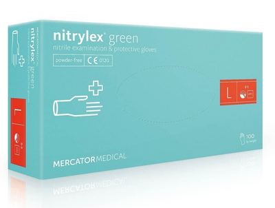 Рукавички нітрилові (L) Mercator Medical Nitrylex Green м'ятні (17203200) 100 шт 50 пар (10уп/ящ)