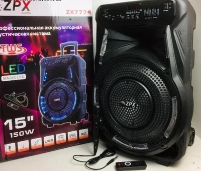 Аккумуляторная акустическая система Bluetooth колонка с микрофоном ZPX ZX-7774 с LED подсветкой/микрофоном и пультом управления Черная