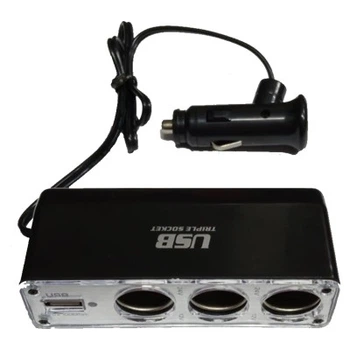 Розгалужувач прикурювача PULSO 3 виходи + 1USB 600mA провід/предохр. (WF-0096A)