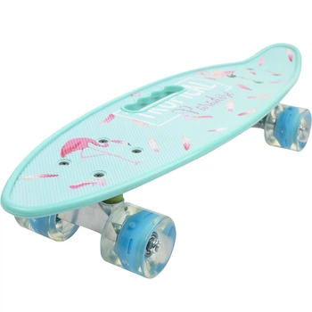 Голубой пенни борд с рисунком Фламинго и со светящимися колесами Penny Board