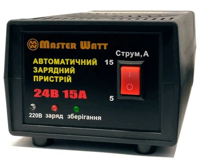 Автоматичне ЗУ для акумулятора MW-AZU24-15A 24V (25-260Ah) (MF, WET, AGM), 160-245V, Струм заряду 5А/15А, крокодили в комплекті
