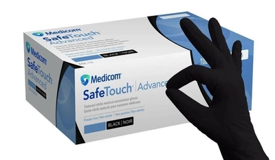 Рукавички чорні без пудри, не стерильні супер якості Medicom Safe Touch Black 100 шт/уп XS