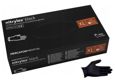 Рукавички нітрилові Nitrylex в чорному кольорі 100 шт/уп XL