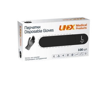 Перчатки Unex Medical Products нитриловые черные нестерильные неопудренные L 50 пар (118-2020)