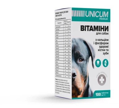 Вітаміни UNICUM premium для собак зуби та кістки 100табл. 100г