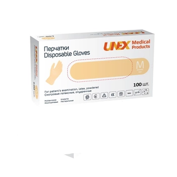 Перчатки Unex Medical Products латексные нестерильные опудренные M 100 пар (143-2020)