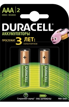 Аккумулятор Duracell Recharge NI-MH AAA 750 mAh 2 шт