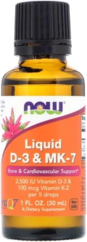 Рідкий вітамін D3 і MK-7 Liquid D-3 & MK-7 Now Foods 30 мл (1 рідк. унція) (733739003799)