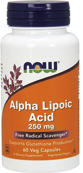 Альфа-липоевая кислота 250 мг, Alpha Lipoic Acid, Now Foods 60 капсул (733739030429)