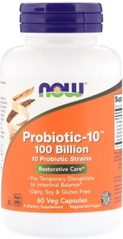 Пробиотики Для Пищеварения, Probiotic-10, 100 Billion, Now Foods 60 вегетарианских капсул (733739029041)