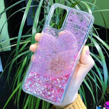 Чехол Glitter для OPPO A72 бампер жидкий блеск Сердце Розовый