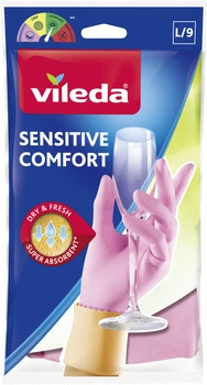Рукавички Vileda Sensitive ComfortPlus латексні для делікатних робіт L 1 пара (4003790006890)