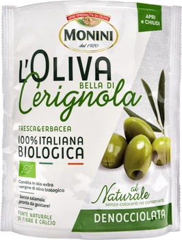 Оливки зеленые Monini Bio Bella di Cerignola без косточки 150 г (8005510010053)