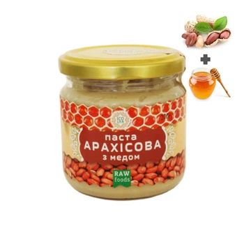 Арахисовая паста с мёдом Ecoliya (200 гр) - RAW, перетертая на каменных жерновах, натуральный урбеч