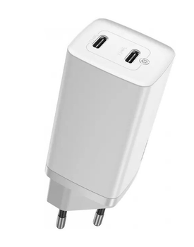 Блок живлення Baseus 65W GaN 2 Lite Quick Charger 2хType-C для ноутбуків MacBook| Google| HP| Lenovo| Huawei| Samsung white