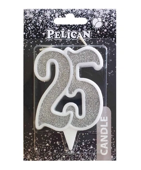 Свеча юбилейная для торта Pelican "25" СЕРЕБРО 7см Серебряный Pelican (867225)