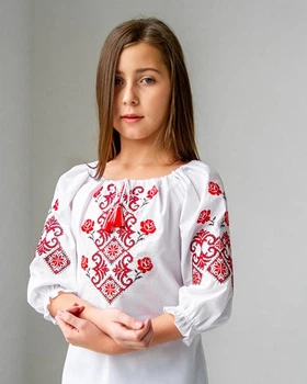 Вишиванка для дівчинки Галичанка Марічка біла з червоним 122