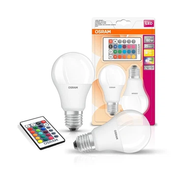 Лампа светодиодная OSRAM LED A60 9W 806Lm 2700К+RGB E27 пульт ДУ*2 (4058075430891)