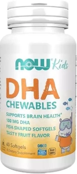 Жирные кислоты Now Foods Рыбий Жир для Детей, Kid's DHA, 100 мг, 60 гелевых капсул (733739016072)