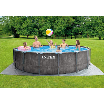 Басейн каркасний INTEX 26742, круглий 457*122 см, фільтр-насос (28638), сходи, підстилка, тент
