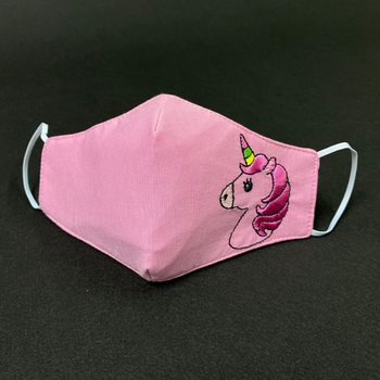 Маска защитная многоразовая трехслойная с вышивкой «Unicorn» розовая детская 7-12 лет S BATIAR
