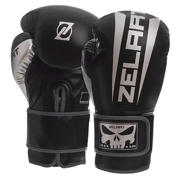 Рукавички боксерські BO-1323 Zelart 12oz Чорно-срібний (37363051)