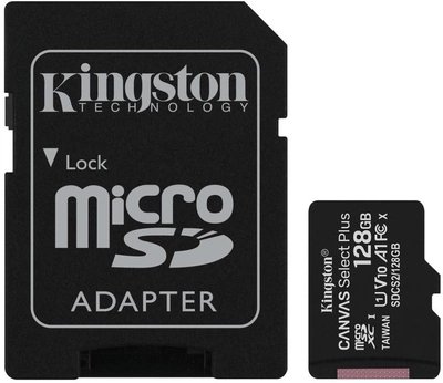 Kingston microSDXC 128GB Canvas Select Plus Class 10 UHS-I U1 V10 A1 + SD-адаптер (SDCS2/128GB)
