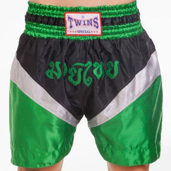 Шорты для тайского бокса и кикбоксинга Twins Heroe 6142 размер L (48-50) Green-Black-Gray