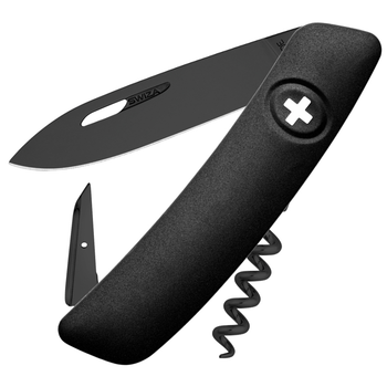 Нож складной, мультитул Swiza D01 (95мм, 6 функций), черный с черным лезвием KNI.0013.1010
