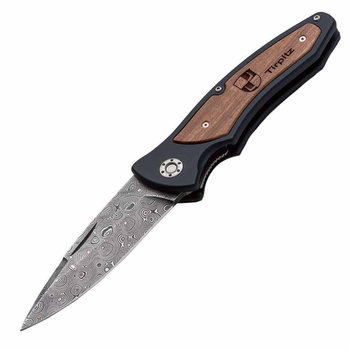 Нож складной Boker Tirpitz Damascus 42 (длина: 229мм, лезвие: 99мм), черный-орех