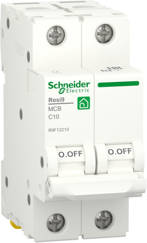 Автоматичний вимикач Schneider Electric RESI9 10 А, 2P, крива С, 6кА (R9F12210)