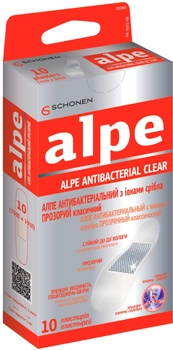 Пластырь Alpe прозрачный антибактериальный с ионами серебра классический 76х19 мм №10 (000000219)
