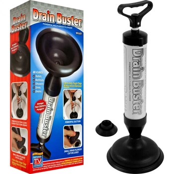 Вантуз в домашних условиях Drain Buster для унитаза раковины и ванной с ручкой от засора з 1-й насадкой для великих водостоков