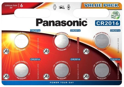 Батарейка літієва Panasonic Litium Coin CR-2016EL/6B, CR2016, 3V, блістер 6шт