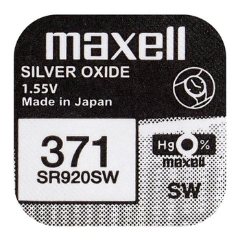 Батарейка часовая серебрянно-цинковая Maxell 371 SR920SW (AG6, 171), 1.55V, блистер 1шт