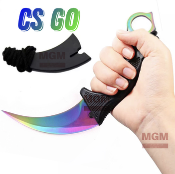 Металлический нож с чехлом CS GO Керамбит КС ГО - Острый клинок из игры с кольцом под палец Градиент Хамелеон NEW MODEL
