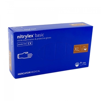 Перчатки Nitrylex basic медицинские нитриловые неопудренные Размер XL 100шт
