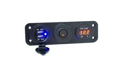 Накладна панель авто юсб зарядка USB 2.1+2.1А з вольтметром та кнопкою на рамці 3