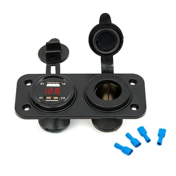 Накладна панель юсб зарядки від 12-24v USB 2.1+1А з вольтметром та прикурювач на рамці
