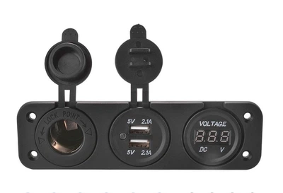 Накладная панель авто юсб зарядка USB 2.1+2.1А с вольтметром и авто розетка прикуриватель на рамке 3