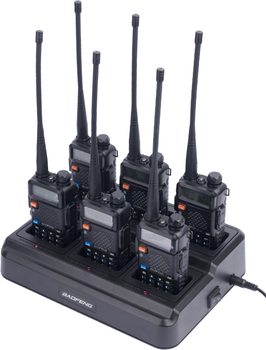 Рації Baofeng UV-5R Black SIX PACK + Зарядний комплект (BL-5X6 + 6 АКБ BL-5) (UV-5R_6_6WCBF888S_BL-5)