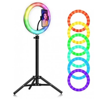 Кольцевая светодиодная LED лампа 4 в 1 RGB 26 см 25 W с пультом, с держателем для телефона селфи кольцо для блогера со Штативом 210 см