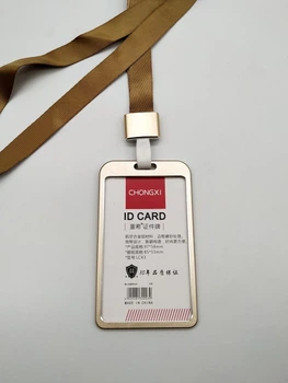 Набор бейджиков на ленте Gold Metallic 10 шт, зотолистые металлические вертикальные офисные бейджи на шею, бейджики на шнурке, Chansin (91821005)