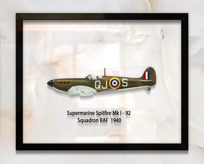 Принт на стекле Artel «Самолет Supermarine Spitfire Mk. I 92 Эскадрилья 1940 год» 25 x 20см