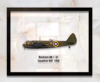 Принт на стекле Artel «Самолет RAF Bristol Blenheim Mk 1 61 Эскадрилья 1938 год» 50 x 40см