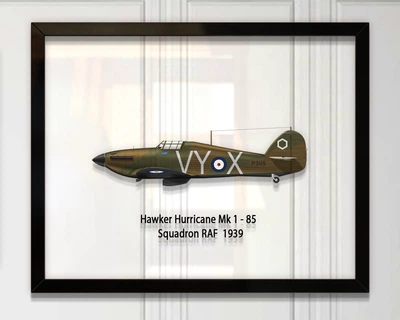 Принт на стекле Artel «Истребитель Hawker Hurricane Mk 1 85 Эскадрилья 1939 год» 50 x 40см