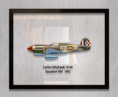 Принт на стекле Artel «Истребитель Curtiss P-40 94 Эскадрилья RAF 1942 год» 46 x 36см