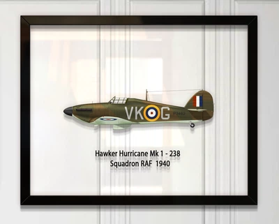 Принт на стекле Artel «Истребитель Hawker Hurricane Mk 1 238 Эскадрилья 1940 год» 18 x 13см
